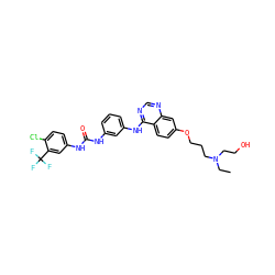 CCN(CCO)CCCOc1ccc2c(Nc3cccc(NC(=O)Nc4ccc(Cl)c(C(F)(F)F)c4)c3)ncnc2c1 ZINC000103297193
