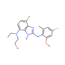CCN(CCO)c1ccc(Br)c2nc(Nc3c(C)cc(Cl)cc3OC)n(C)c12 ZINC001772641065