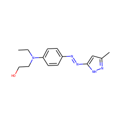 CCN(CCO)c1ccc(N=Nc2cc(C)n[nH]2)cc1 ZINC000252641865