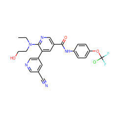 CCN(CCO)c1ncc(C(=O)Nc2ccc(OC(F)(F)Cl)cc2)cc1-c1cncc(C#N)c1 ZINC001772608189