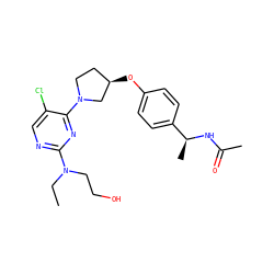 CCN(CCO)c1ncc(Cl)c(N2CC[C@@H](Oc3ccc([C@H](C)NC(C)=O)cc3)C2)n1 ZINC000261133924