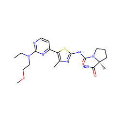 CCN(CCOC)c1nccc(-c2sc(NC(=O)N3CCC[C@@]3(C)C(N)=O)nc2C)n1 ZINC000098194762