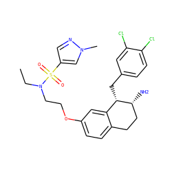 CCN(CCOc1ccc2c(c1)[C@H](Cc1ccc(Cl)c(Cl)c1)[C@H](N)CC2)S(=O)(=O)c1cnn(C)c1 ZINC000088260712