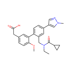 CCN(Cc1cc(-c2cnn(C)c2)ccc1-c1cc(CC(=O)O)ccc1OC)C(=O)C1CC1 ZINC000066075321
