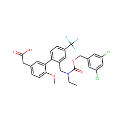 CCN(Cc1cc(C(F)(F)F)ccc1-c1cc(CC(=O)O)ccc1OC)C(=O)OCc1cc(Cl)cc(Cl)c1 ZINC000073167372