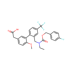 CCN(Cc1cc(C(F)(F)F)ccc1-c1cc(CC(=O)O)ccc1OC)C(=O)OCc1ccc(F)cc1 ZINC000073165646