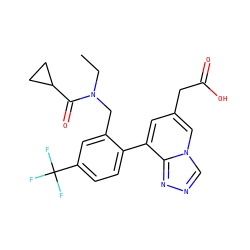 CCN(Cc1cc(C(F)(F)F)ccc1-c1cc(CC(=O)O)cn2cnnc12)C(=O)C1CC1 ZINC000299829735
