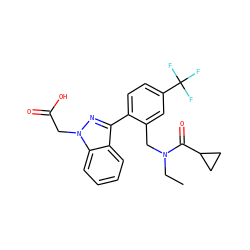 CCN(Cc1cc(C(F)(F)F)ccc1-c1nn(CC(=O)O)c2ccccc12)C(=O)C1CC1 ZINC000208547943