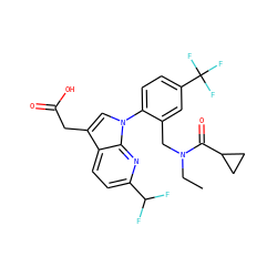 CCN(Cc1cc(C(F)(F)F)ccc1-n1cc(CC(=O)O)c2ccc(C(F)F)nc21)C(=O)C1CC1 ZINC000208732930