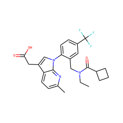 CCN(Cc1cc(C(F)(F)F)ccc1-n1cc(CC(=O)O)c2ccc(C)nc21)C(=O)C1CCC1 ZINC000208716493