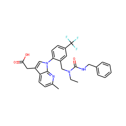 CCN(Cc1cc(C(F)(F)F)ccc1-n1cc(CC(=O)O)c2ccc(C)nc21)C(=O)NCc1ccccc1 ZINC000208715859