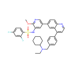 CCN(Cc1ccc(-c2ccnc3ccc(-c4cnc(OC)c(NS(=O)(=O)c5ccc(F)cc5F)c4)cc23)cc1)C1CCCCC1 ZINC000205663063