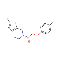 CCN(Cc1ccc(C)s1)C(=O)COc1ccc(C)cc1 ZINC000143127332