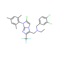 CCN(Cc1ccc(Cl)c(Cl)c1)Cc1c(C(F)(F)F)nc2n(-c3c(C)cc(C)cc3C)c(Cl)cn12 ZINC000084466229