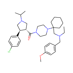 CCN(Cc1ccc(OC)cc1)CC1(N2CCN(C(=O)[C@H]3CN(C(C)C)C[C@@H]3c3ccc(Cl)cc3)CC2)CCCCC1 ZINC000028954015