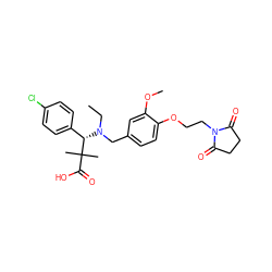 CCN(Cc1ccc(OCCN2C(=O)CCC2=O)c(OC)c1)[C@@H](c1ccc(Cl)cc1)C(C)(C)C(=O)O ZINC000220712647