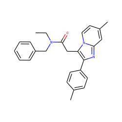 CCN(Cc1ccccc1)C(=O)Cc1c(-c2ccc(C)cc2)nc2cc(C)ccn12 ZINC000199810925