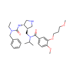 CCN(Cc1ccccc1)C(=O)N[C@@H]1CNC[C@H]1CN(C(=O)c1ccc(OC)c(OCCCOC)c1)C(C)C ZINC000144778517