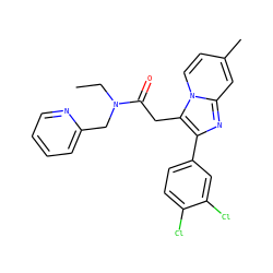 CCN(Cc1ccccn1)C(=O)Cc1c(-c2ccc(Cl)c(Cl)c2)nc2cc(C)ccn12 ZINC000199810739