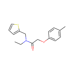 CCN(Cc1cccs1)C(=O)COc1ccc(C)cc1 ZINC000078925622