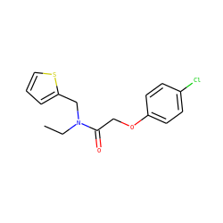 CCN(Cc1cccs1)C(=O)COc1ccc(Cl)cc1 ZINC000060675597