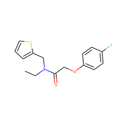 CCN(Cc1cccs1)C(=O)COc1ccc(F)cc1 ZINC000078925720