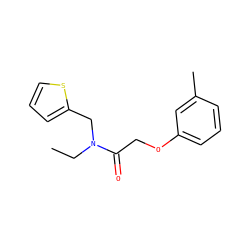 CCN(Cc1cccs1)C(=O)COc1cccc(C)c1 ZINC000060675585
