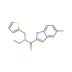 CCN(Cc1cccs1)C(=O)c1cc2cc(C)ccc2[nH]1 ZINC000025344069