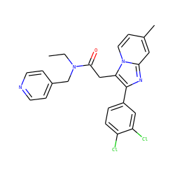 CCN(Cc1ccncc1)C(=O)Cc1c(-c2ccc(Cl)c(Cl)c2)nc2cc(C)ccn12 ZINC000199810824