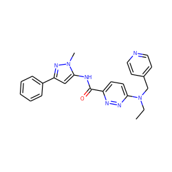CCN(Cc1ccncc1)c1ccc(C(=O)Nc2cc(-c3ccccc3)nn2C)nn1 ZINC000207417598