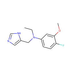 CCN(Cc1cnc[nH]1)c1ccc(F)c(OC)c1 ZINC000096177529