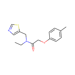 CCN(Cc1cncs1)C(=O)COc1ccc(C)cc1 ZINC000143386919