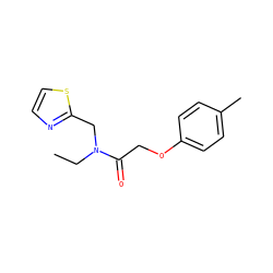 CCN(Cc1nccs1)C(=O)COc1ccc(C)cc1 ZINC000144523217
