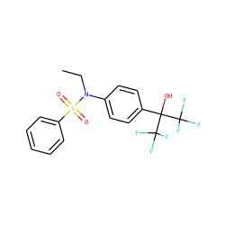 CCN(c1ccc(C(O)(C(F)(F)F)C(F)(F)F)cc1)S(=O)(=O)c1ccccc1 ZINC000095581430
