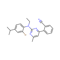 CCN(c1nc(C)cc(-c2ccccc2C#N)n1)c1ccc(C(C)C)cc1Br ZINC000026005563
