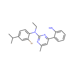 CCN(c1nc(C)cc(-c2ccccc2N)n1)c1ccc(C(C)C)cc1Br ZINC000026002117