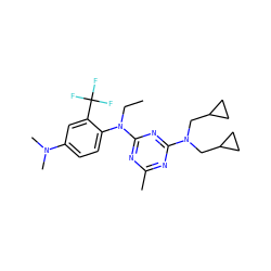 CCN(c1nc(C)nc(N(CC2CC2)CC2CC2)n1)c1ccc(N(C)C)cc1C(F)(F)F ZINC000013794575