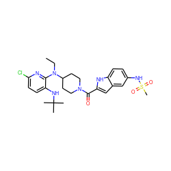 CCN(c1nc(Cl)ccc1NC(C)(C)C)C1CCN(C(=O)c2cc3cc(NS(C)(=O)=O)ccc3[nH]2)CC1 ZINC000014943762