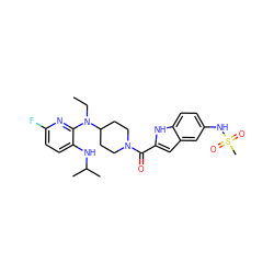 CCN(c1nc(F)ccc1NC(C)C)C1CCN(C(=O)c2cc3cc(NS(C)(=O)=O)ccc3[nH]2)CC1 ZINC000013758796