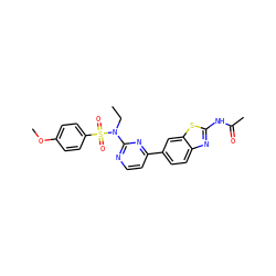 CCN(c1nccc(-c2ccc3nc(NC(C)=O)sc3c2)n1)S(=O)(=O)c1ccc(OC)cc1 ZINC000071318999