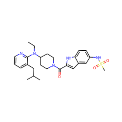 CCN(c1ncccc1CC(C)C)C1CCN(C(=O)c2cc3cc(NS(C)(=O)=O)ccc3[nH]2)CC1 ZINC000013801185