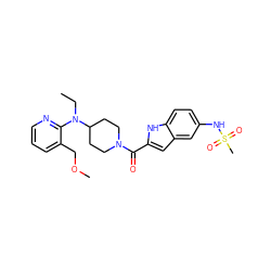 CCN(c1ncccc1COC)C1CCN(C(=O)c2cc3cc(NS(C)(=O)=O)ccc3[nH]2)CC1 ZINC000013801195