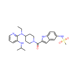 CCN(c1ncccc1NC(C)C)C1CCN(C(=O)c2cc3cc(NS(C)(=O)=O)ccc3[nH]2)CC1 ZINC000013758754