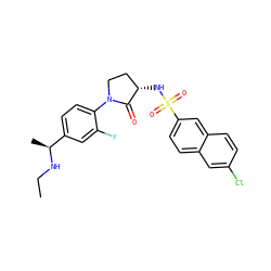 CCN[C@@H](C)c1ccc(N2CC[C@H](NS(=O)(=O)c3ccc4cc(Cl)ccc4c3)C2=O)c(F)c1 ZINC000036435935