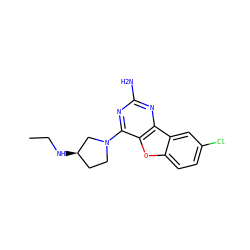 CCN[C@@H]1CCN(c2nc(N)nc3c2oc2ccc(Cl)cc23)C1 ZINC000073389309