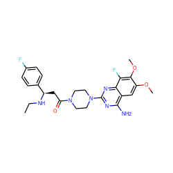 CCN[C@H](CC(=O)N1CCN(c2nc(N)c3cc(OC)c(OC)c(F)c3n2)CC1)c1ccc(F)cc1 ZINC000210869281