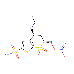 CCN[C@H]1C[C@H](CO[N+](=O)[O-])S(=O)(=O)c2sc(S(N)(=O)=O)cc21 ZINC000166303973