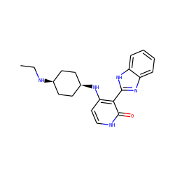 CCN[C@H]1CC[C@@H](Nc2cc[nH]c(=O)c2-c2nc3ccccc3[nH]2)CC1 ZINC000653723504