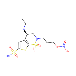 CCN[C@H]1CN(CCCO[N+](=O)[O-])S(=O)(=O)c2sc(S(N)(=O)=O)cc21 ZINC000043200199
