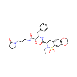 CCN1[C@@H](C(=O)N[C@@H](Cc2ccccc2)C(=O)C(=O)NCCCN2CCCC2=O)Cc2cc3c(cc2S1(=O)=O)OCCO3 ZINC000025984949